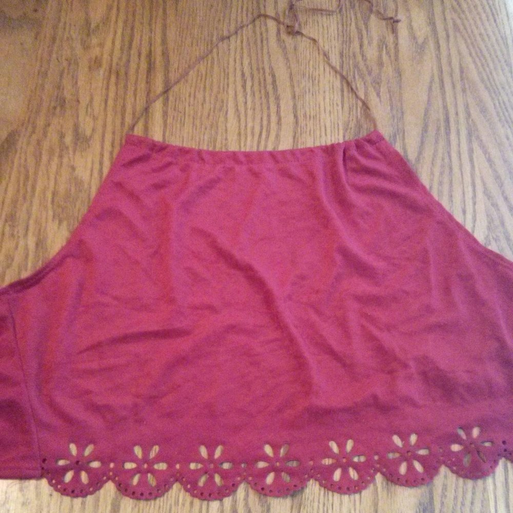 Vintage 90s/Y2K Red Ultrasuede Backless Cropped Halter Top Festival Boho Hippie
